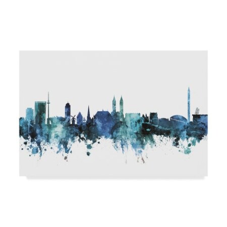 Michael Tompsett 'Bremen Germany Blue Teal Skyline' Canvas Art,12x19